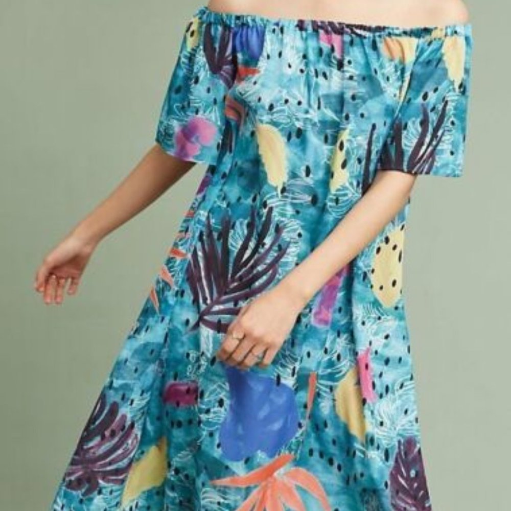 Anthropologie by Christina Economou Pacific Off the Shoulder Dress Sz S